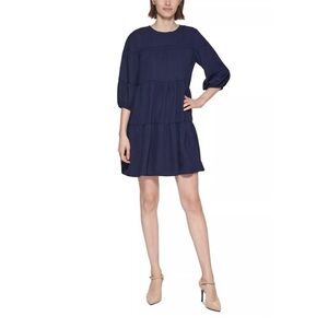 Calvin Klein Long Sleeve Navy Tiered Dress Size 16